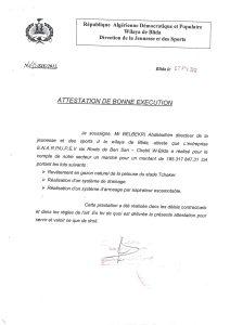 Attestation de bonne exécution Jeunesse et Sport Blida