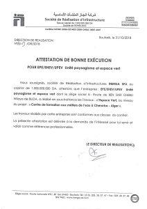 Attestation de bonne exécution Réalisation Infrasture Boukarik